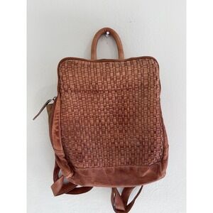 Vilenca Holland Cognac Brown Leather Backpack Woven Handbag Purse Emilia Italian
